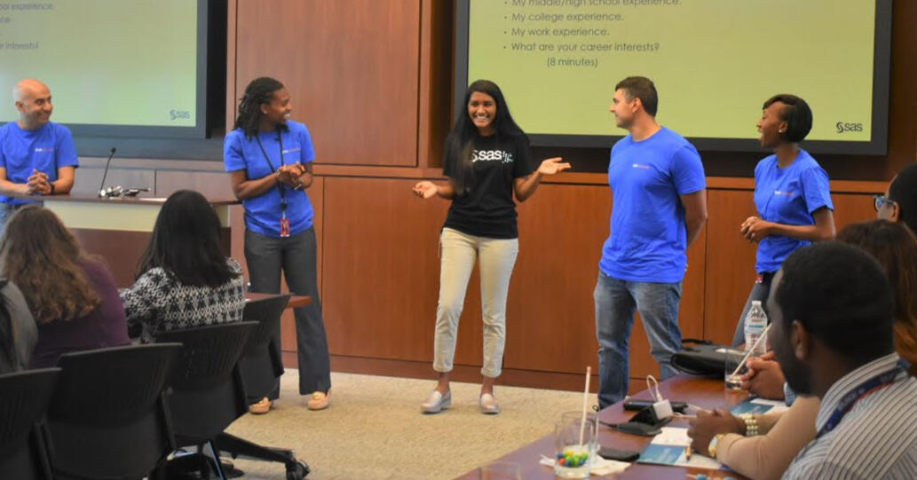 Jeyashree presenting at tech company SAS