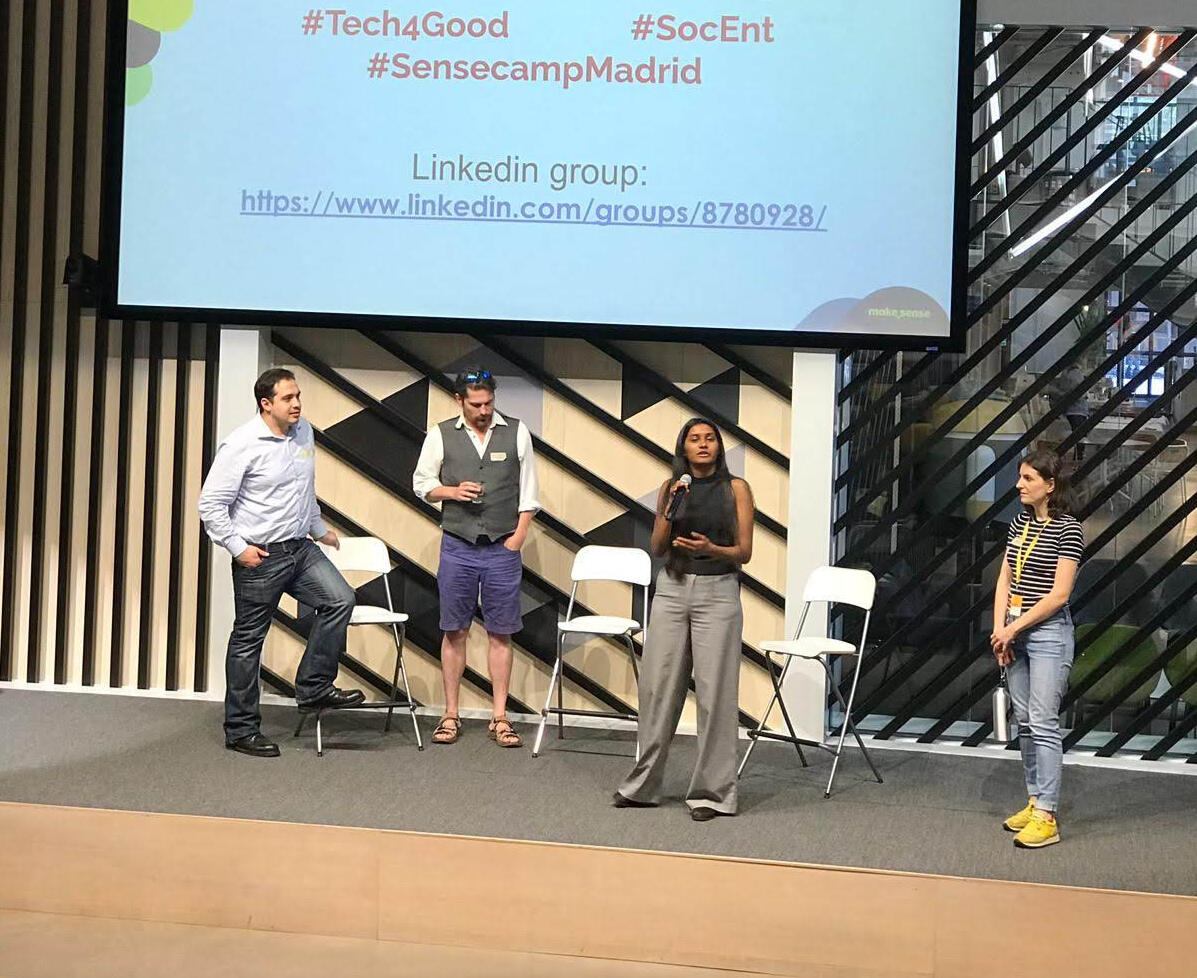 Jeyashree presenting at an event in Madrid